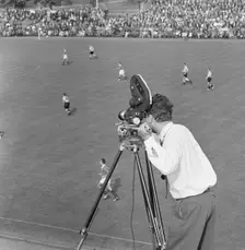 Swedish television covering a football match, Landskrona, Sweden, 1959. Creator: Unknown