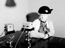 Swedish writer, Selma Lagerlof (1858-1940), reading on the radio, 1930s. Creator: Unknown