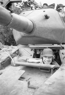 Swedish Army tank on manoeuvres, Scania, Sweden, 1967