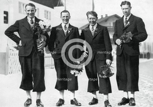 Swedish cross-country ski team, Winter Olympic Games, Garmisch-Partenkirchen, Germany, 1936. Artist: Unknown
