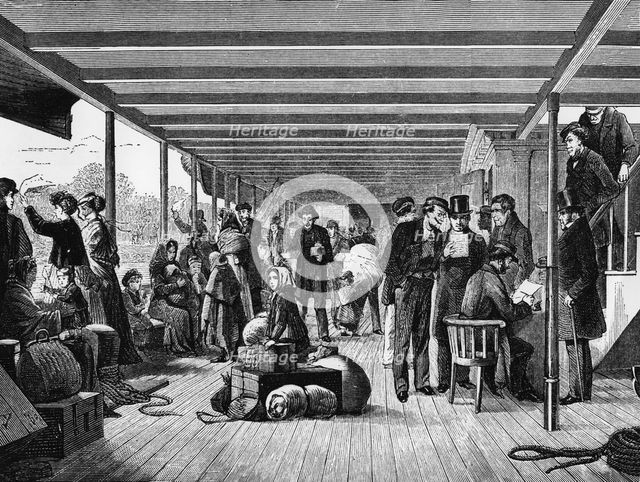 Swedish emigrants on the deck of a ship, 1880s. Creator: Unknown.