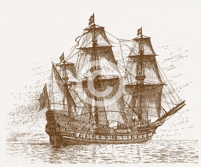 Swedish flagship Mars (Makalös) before the battle of Gotland-Öland, 30-31 May 1564, c. 1908. Artist: Hägg, Jacob (1839-1931)