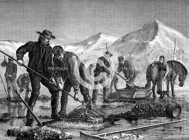 Swedish peasants prospecting for lake ore, c1880.Artist: Mairray