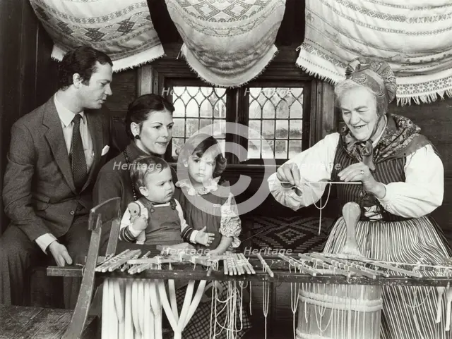 Swedish Royal Family at a candle dipping display, Skansen Folklore Museum, Stockholm, 1980. Creator: Unknown.