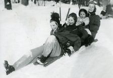 Swedish royal kids in the snow, 13 Jan 1950. Creator: Unknown