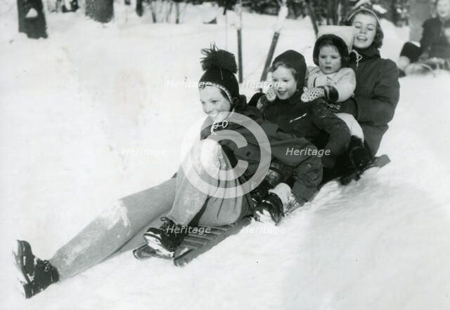 Swedish royal kids in the snow, 13 Jan 1950. Creator: Unknown.