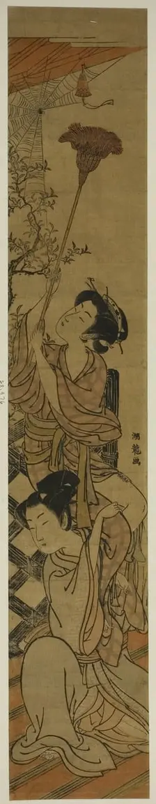 Sweeping a Cobweb, c. 1775. Creator: Isoda Koryusai