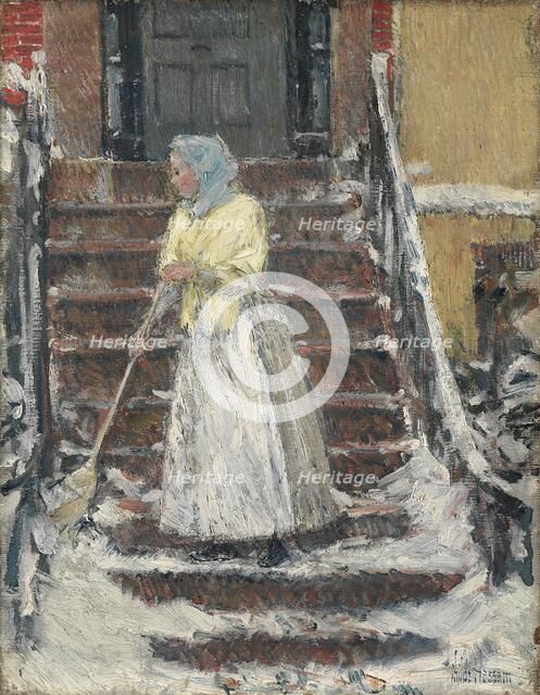 Sweeping Snow, 1890s. Creator: Childe Hassam (American, 1859-1935).