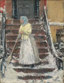 Sweeping Snow, 1890s. Creator: Childe Hassam (American, 1859-1935)