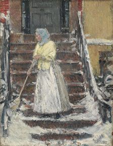 Sweeping Snow, 1890s. Creator: Childe Hassam (American, 1859-1935)