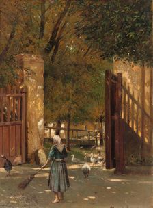 Sweeping the courtyard, 1902. Creator: Eduard Majsch
