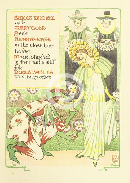 Sweet William with Marygold Seek Heartsease in the close box-border...,  1899. Creator: Walter Crane.