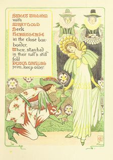 Sweet William with Marygold Seek Heartsease in the close box-border..., 1899. Creator: Walter Crane
