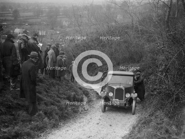 Swift of JF Smeaton competing in the MCC Exeter Trial, Ibberton Hill, Dorset, 1930. Artist: Bill Brunell.
