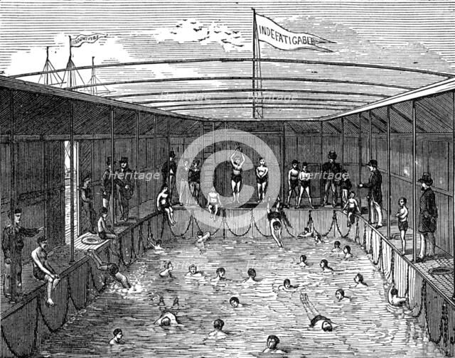 Swimming-bath of the training-ship Indefatigable at Liverpool, 1874. Creator: Unknown.