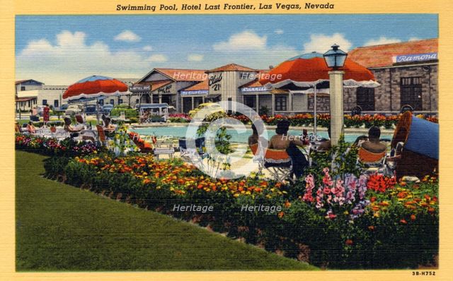 'Swimming Pool, Hotel Last Frontier, Las Vegas, Nevada', postcard, 1943. Artist: Unknown