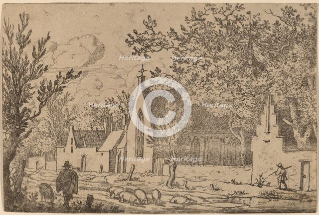 Swine Herd near a Chapel, probably c. 1645/1656. Creator: Allart van Everdingen.