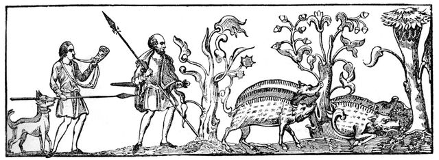 Swine hunting, 9th century, (1833). Artist: Unknown