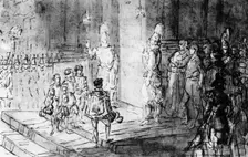 Swiss Guards and French Soldiers at the Vatican (1930).Artist: Constantin Guys