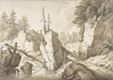 Swiss mountain landscape with small bridge spanning a brook, 1751-81. Creator: Franz Schutz