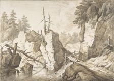 Swiss mountain landscape with small bridge spanning a brook, 1751-81. Creator: Franz Schutz
