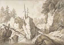 Swiss mountain landscape with small bridge spanning a brook, 1751-81. Creator: Franz Schutz
