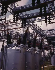 Switchyard at TVA's Wilson Dam hydroelectric plant, vicinity of Sheffield, Ala., 1942. Creator: Alfred T Palmer