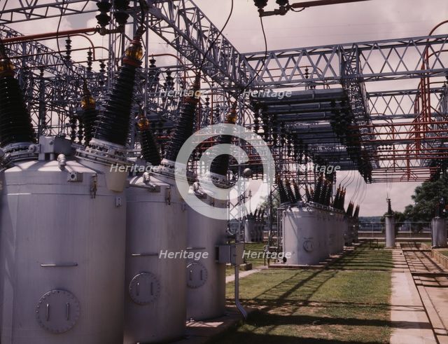 Switchyard at TVA's Wilson Dam hydroelectric plant, vicinity of Sheffield, Ala, 1942. Creator: Alfred T Palmer.