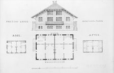 Switz[erland] Cottage (elevation and three plans), and Factory Lodge..., 1866-67. Creator: Alexander Jackson Davis