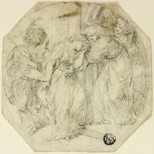 Swooning Woman at the Door of a Nunnery, Supported by Nun and Young Man, n.d. Creator: Benedetto Pastorini