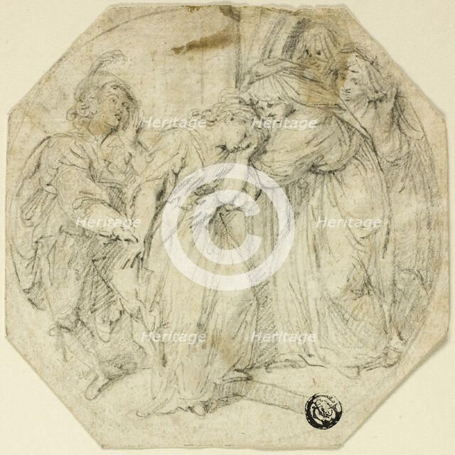 Swooning Woman at the Door of a Nunnery, Supported by Nun and Young Man, n.d. Creator: Benedetto Pastorini.