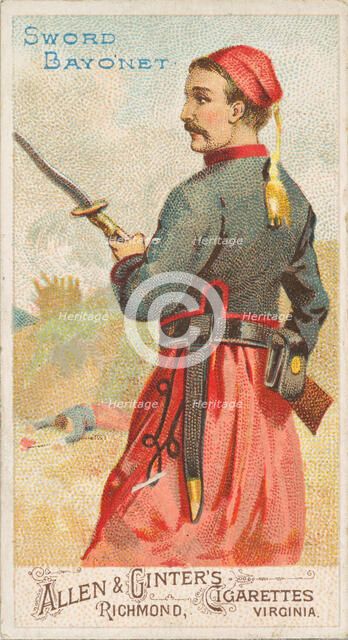 Sword Bayonet, from the Arms of All Nations series (N3) for Allen & Ginter Cigarettes Brands, 1887. Creator: Allen & Ginter.