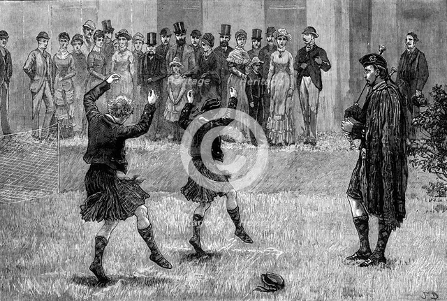 Sword dance of boys of the Royal Caledonian Asylum at Westbrook Park, Godalming, 1881. Creator: Unknown.