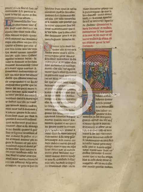 Sword Fight between Tristan and Blanor, about 1320-1340. Creator: Unknown.