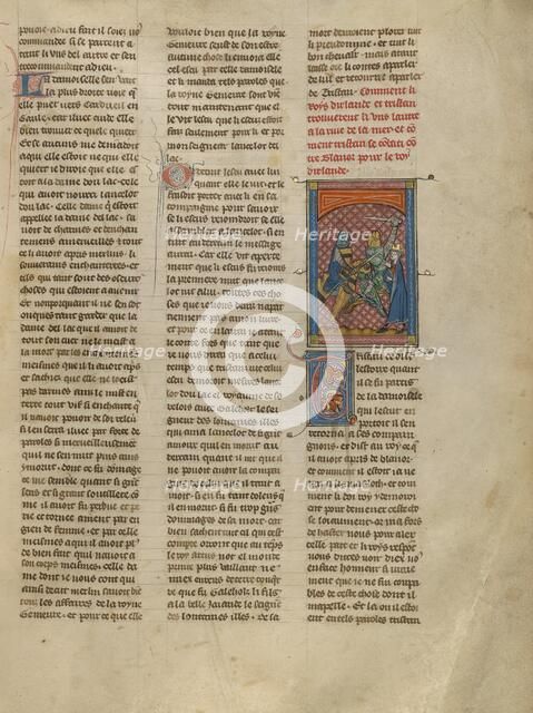 Sword Fight between Tristan and Blanor, about 1320-1340. Creator: Unknown.