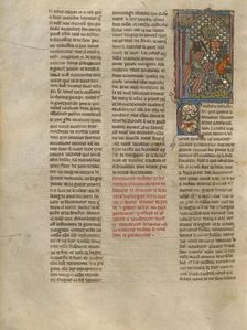 Sword Fight between Tristan and Palamedes by the Tree with Two Shields, about 1320-1340. Creator: Jeanne de Montbaston