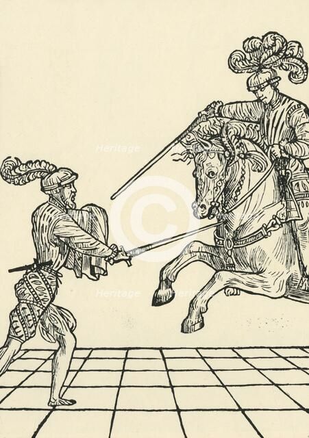 Sword fight between foot-soldier and knight, c1536, (1903). Creator: Unknown.