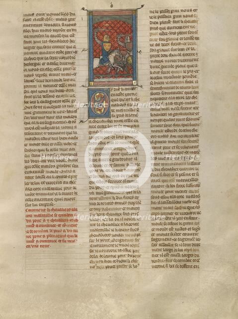 Sword Fight between Knight à la cote mal taillée and Two Knights on a Bridge, about 1320-1340. Creator: Unknown.