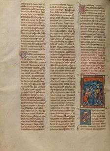 Sword Fight between Lamorat de Gales and the Giant Nabon le Noir, about 1320-1340. Creator: Unknown