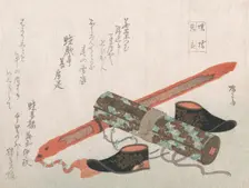 Sword, Shoes and a Scroll, Representing the Chinese Warrior Choryo, 19th century., 19th century. Creator: Shinsai