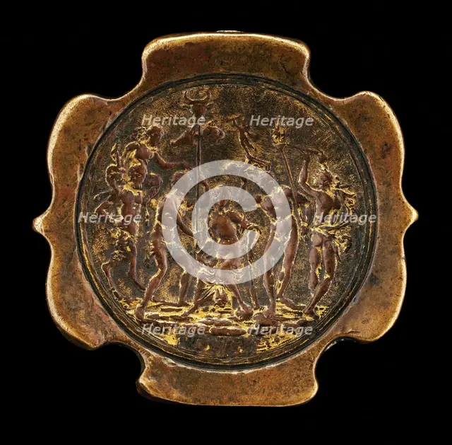 Sword Pommel with inset plaquette of Ariadne [affixed reverse of pommel], second half 15th century. Creator: Master IO.FF..