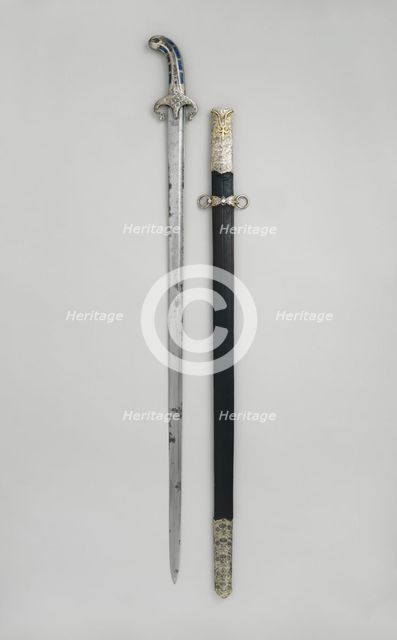 Sword with Scabbard, Grip and guard, Turkish, Ottoman..., late 17th century. Creator: Unknown.