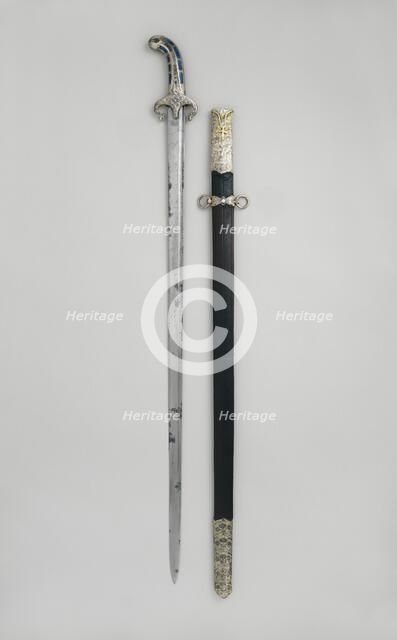 Sword with Scabbard, Grip and guard, Turkish, Ottoman..., late 17th century. Creator: Unknown.