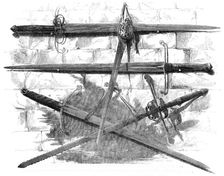 Swords of Scottish Heroes exhibited at the laying of the foundation-stone of the Wallace..., 1861. Creator: R. Paterson