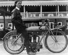 Syd Justien Tessier, on a 1910 Bat 3.5 Litre bike, (1910?)