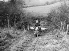 Syke riding an Ariel 4 during the Inter Varsity motor cross hill climb, November 1931