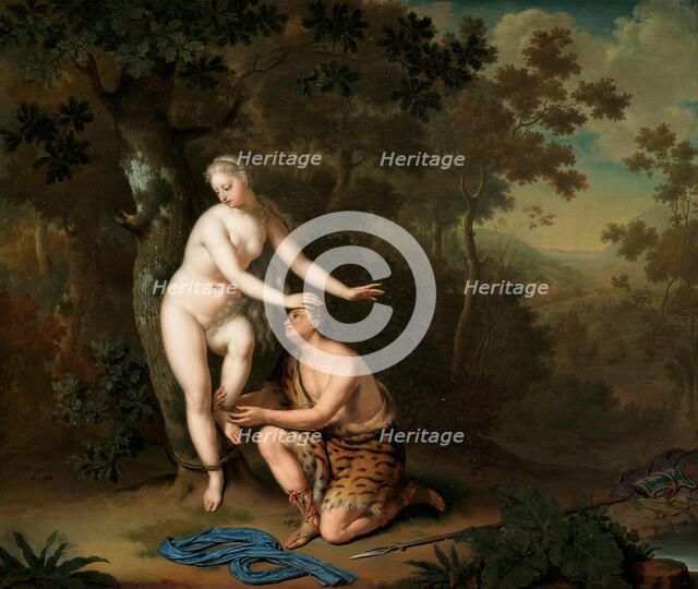 Sylvia freed by Aminta  , 1700s. Creator: Mieris, Willem van (1662-1747).