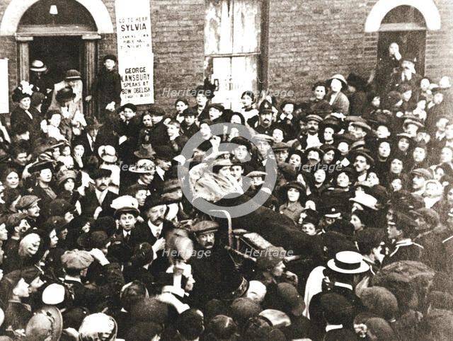 Sylvia Pankhurst, British suffragette, in a bath chair, London, June 1914. Artist: Unknown