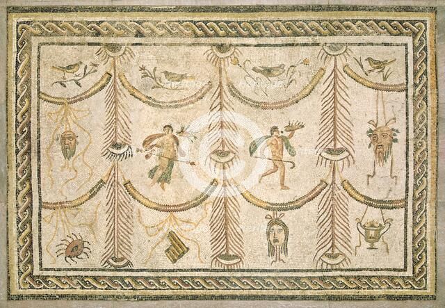 Symbols of Bacchus as God of Wine and the Theater, c. 200/225 A.D.. Creator: Unknown.