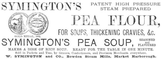 Symington's Patent High Pressure Steam Prepared Pea Flour, 1883. Creator: Unknown.
